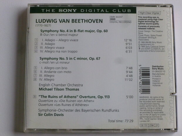 Beethoven - Symphonies no 4 & 5 / Michael Tilson Thomas, Sir Colin Davis