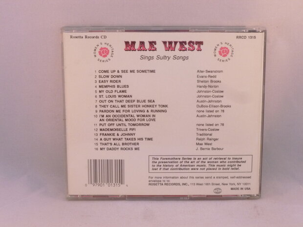 Mae West - Queen of Sex sings sultry songs