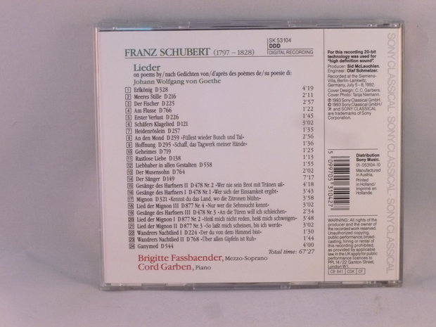 Schubert - Brigitte Fassbaender, Cord Garben ‎– Lieder