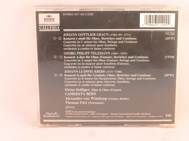 Graun , Telemann, Krebs - Oboenkonzerte / Heinz Holliger