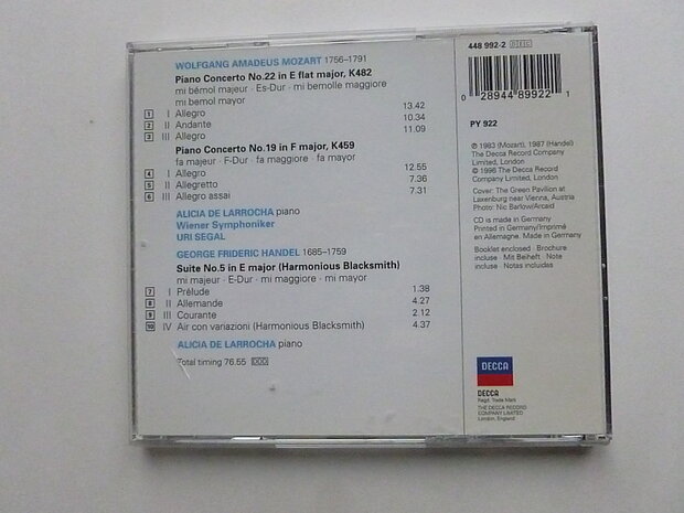 Mozart pianoconcerto 22 / Handel suite 5 - Alicia de Larrocha