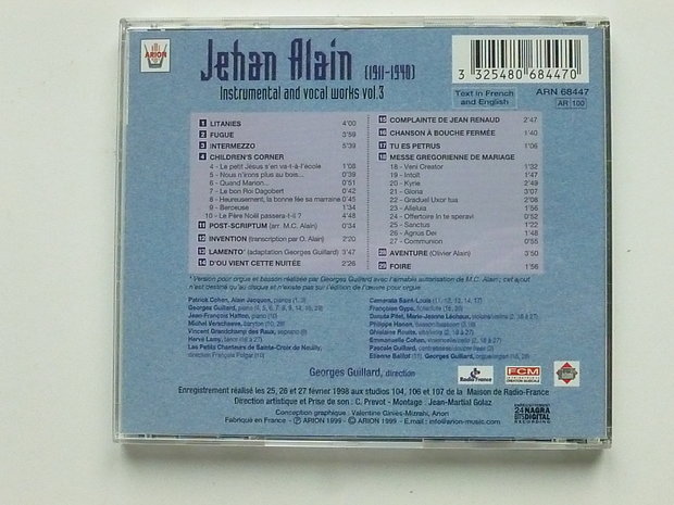 Jehan Alain - Instrumental and Vocal Works vol.3 / Georges Guillard