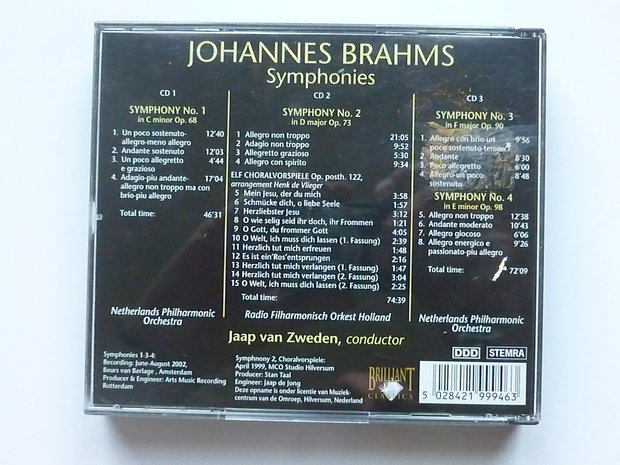 Brahms - Symphonies / Jaap van Zweden  (3 CD)